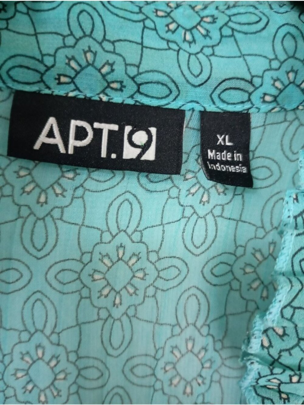 APT. 9 Womens XL Sleeveless Floral Ruffle Button-Down Blouse Sheer Teal Blue - Picture 2 of 8